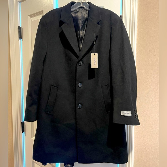 Men’s Kenneth Cole Black Wool Coat 40s Medium - Picture 1 of 5
